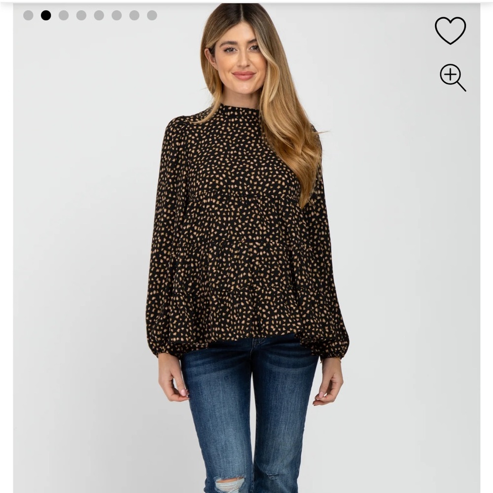 Black Animal Print Mock Neck Tiered Maternity Top